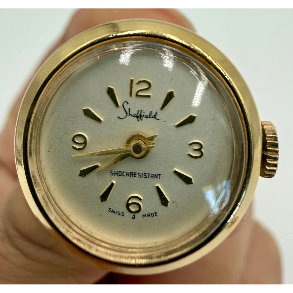 Vintage Sheffield Watch Cufflinks Gold Tone Locket Swiss Made Parts Repair Box